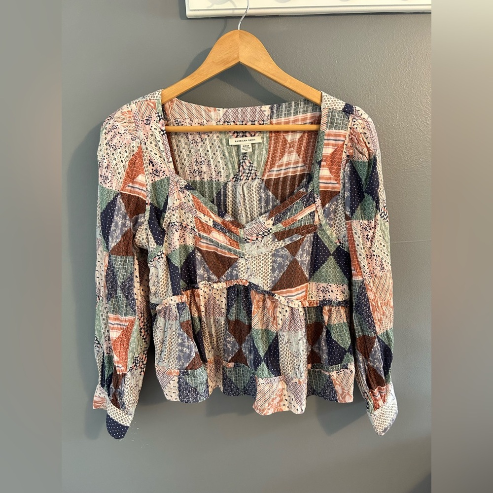 American Eagle Babydoll Patchwork Blouse - image 3